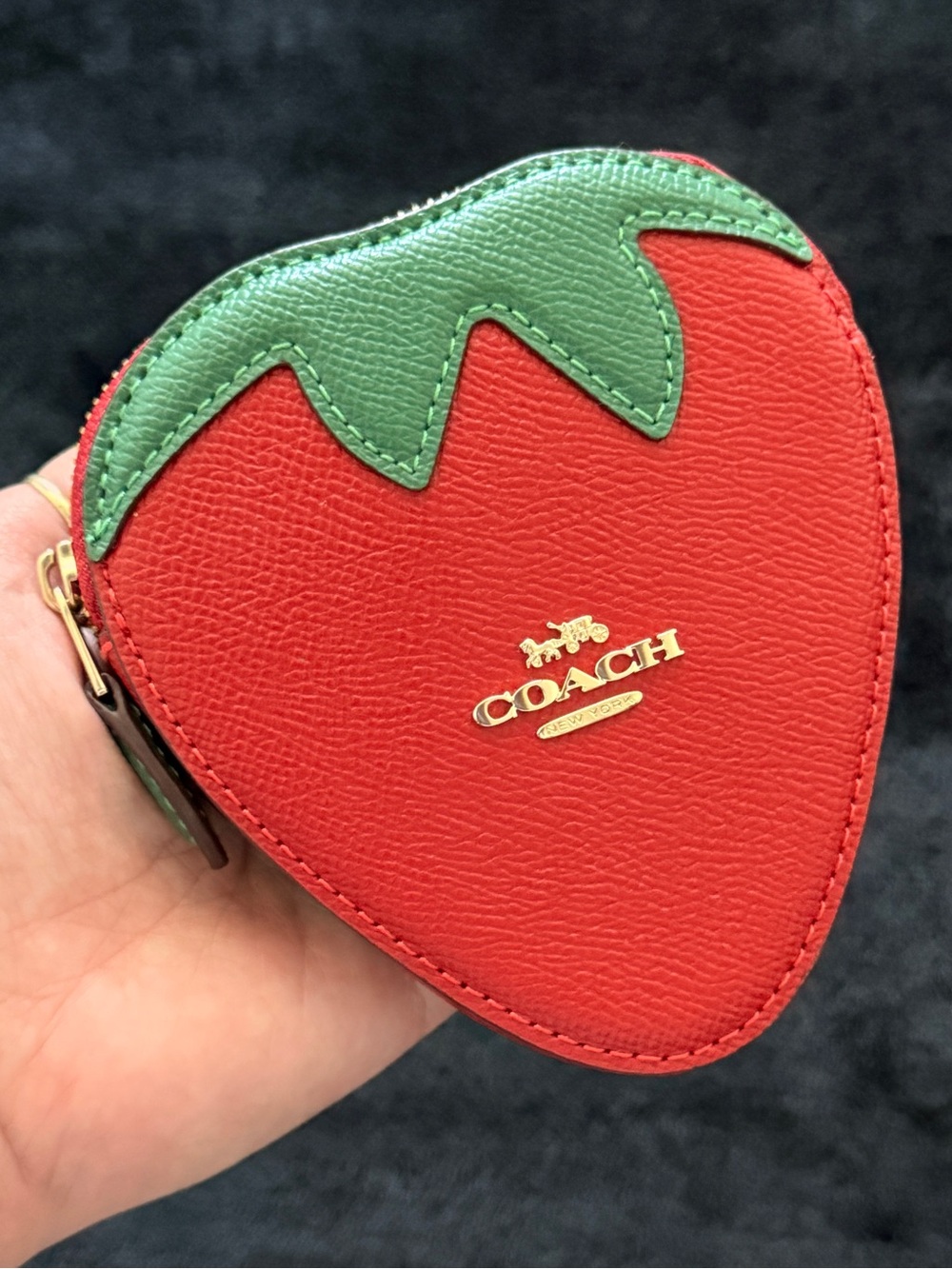 Coach Strawberry Crossgrain Leather Coin Case